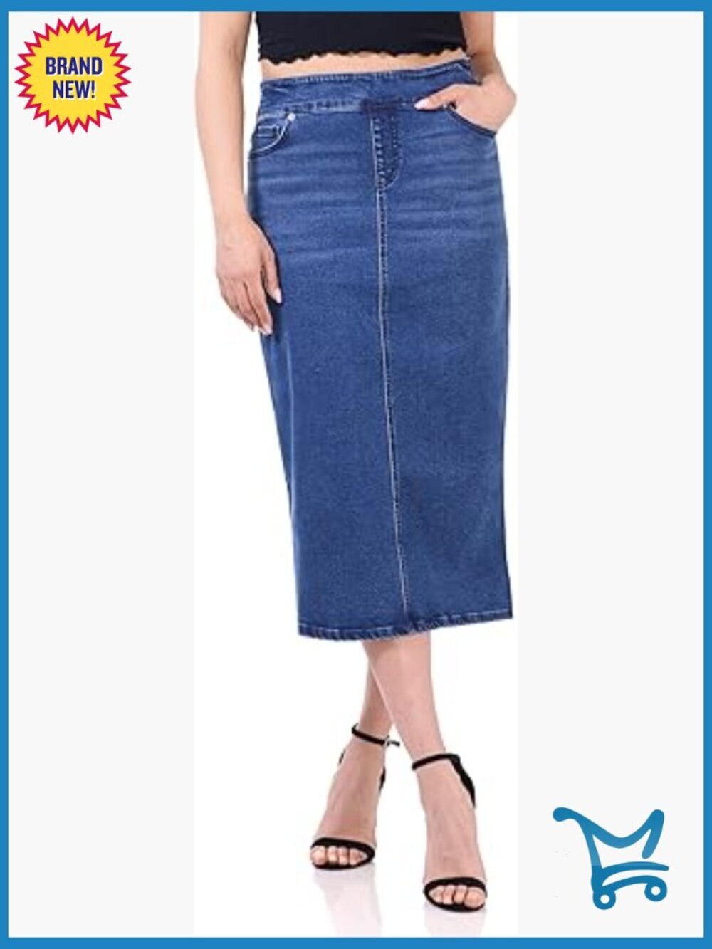 Pull-On Stretch Denim Skirt – High Rise Slim Fit with Pockets